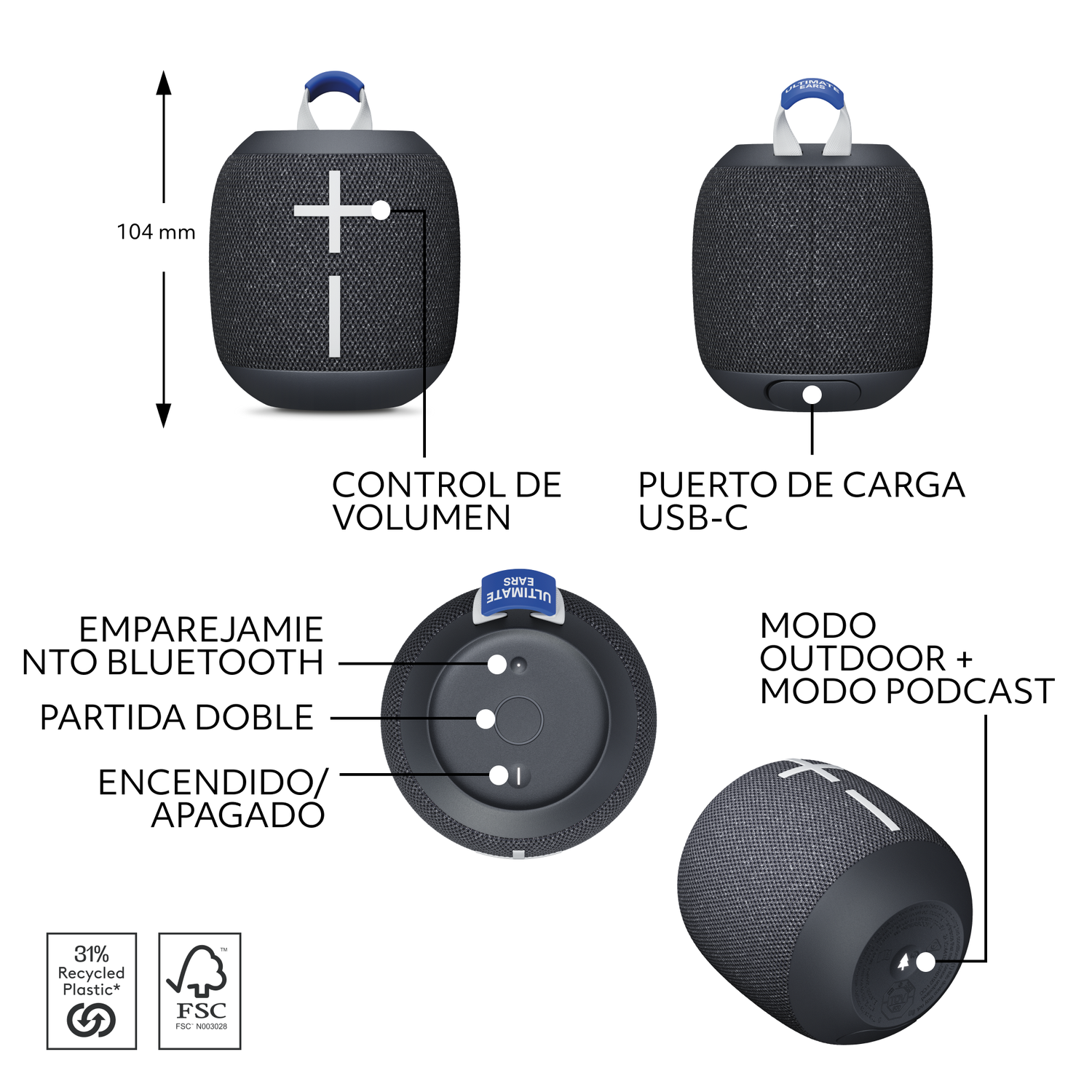 Parlante Bluetooth Logitech UE Wonderboom 4 Negro-4
