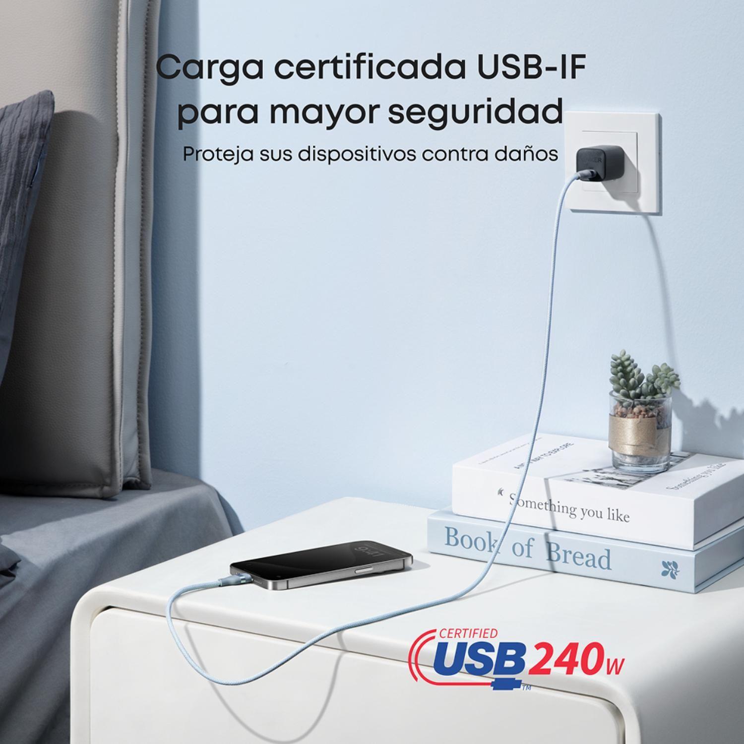 Cable USB-C a USB-C Anker Carga Rápida 240W 1m Azul-4