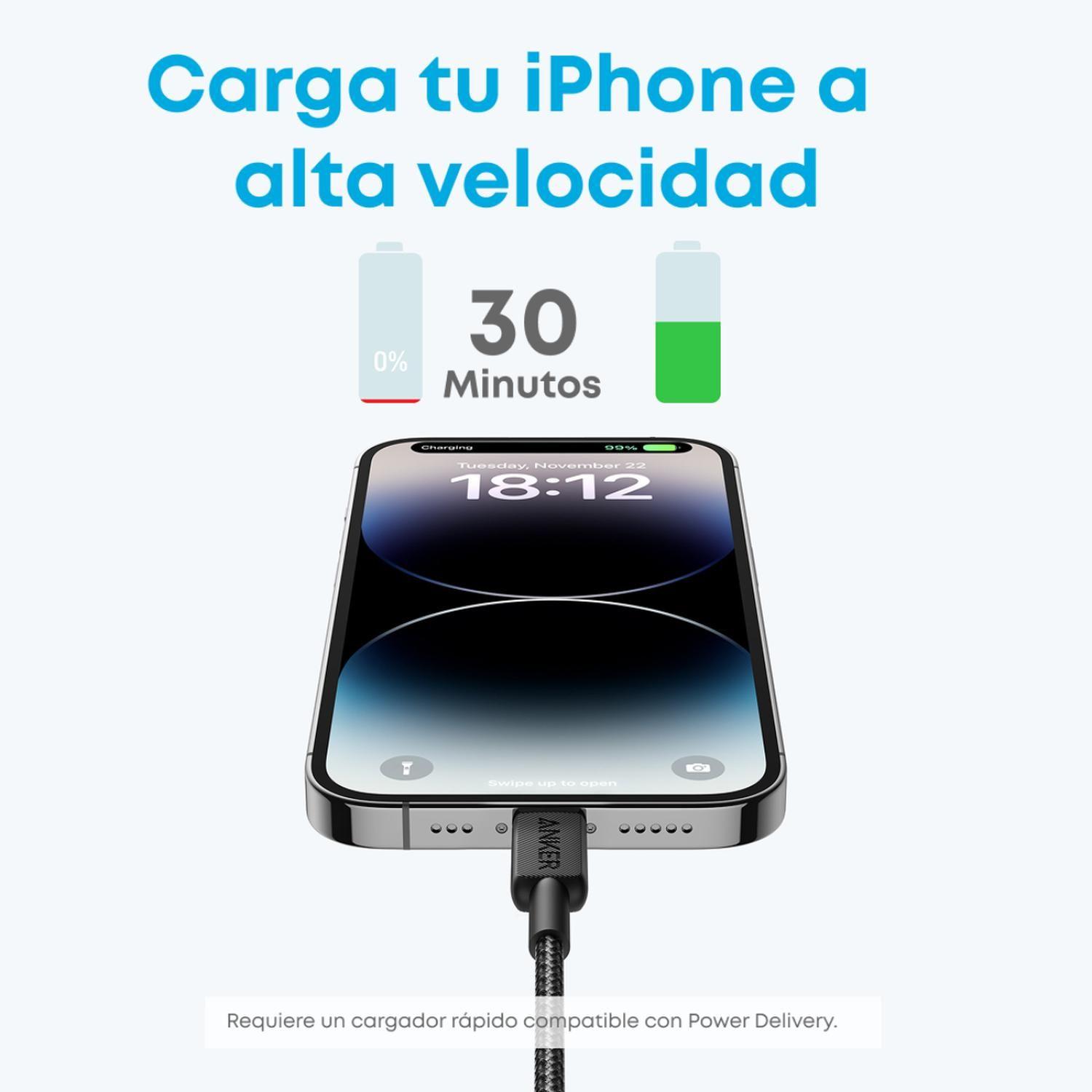 Cable USB-C a Lightning Anker Carga Rápida 60W 2m Negro-2
