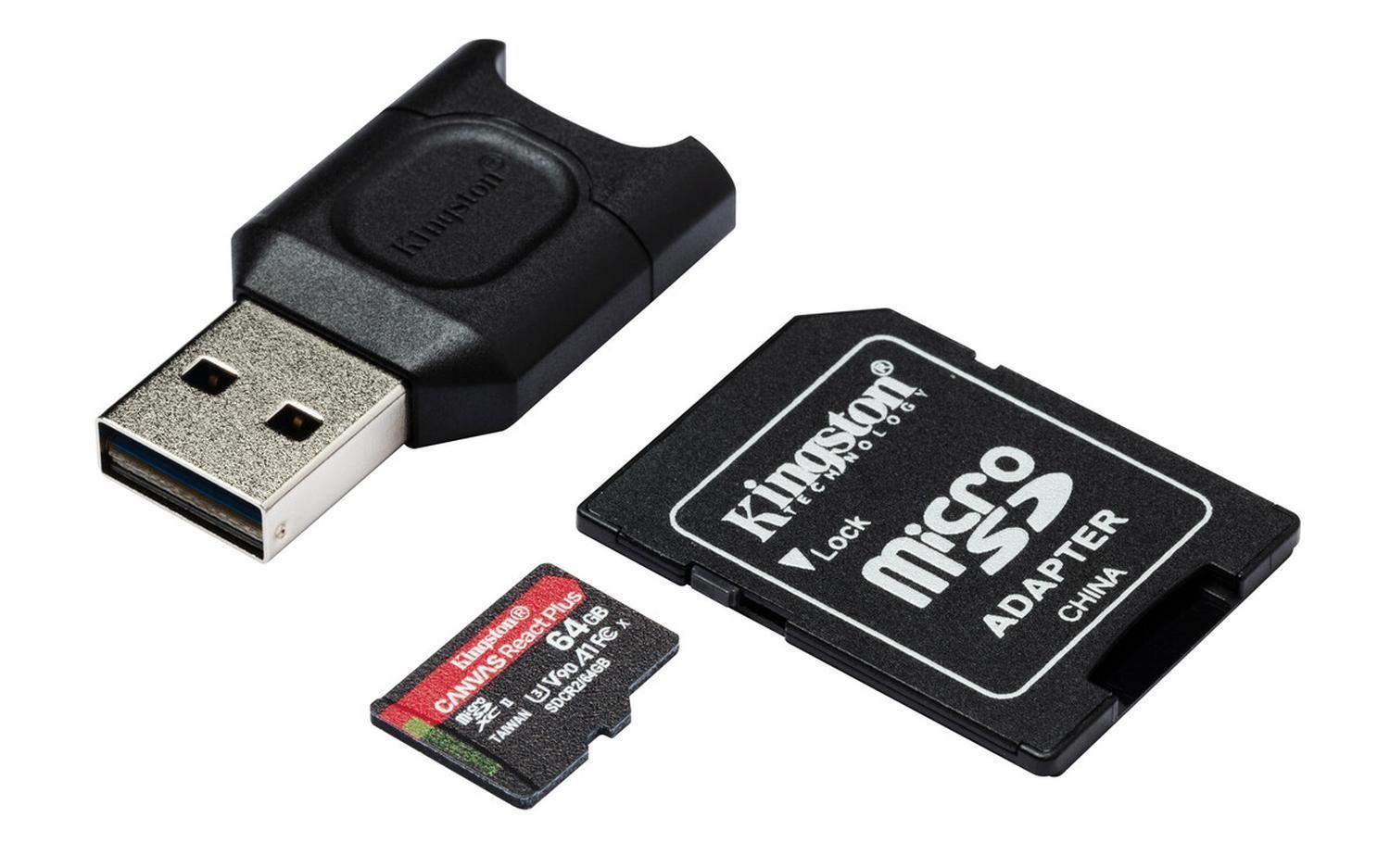 Kingston Micro SD 64GB Canvas React Plus SDXC UHS-II 300R/260W U3 V90 for Full HD/4K/8K-0