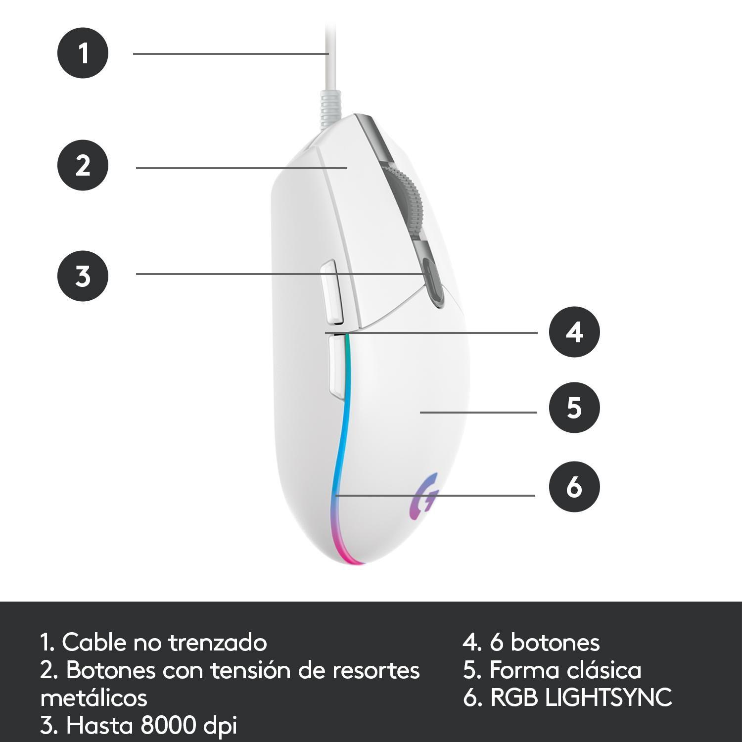 Mouse Gamer Logitech G203 Lightsync Blanco-6