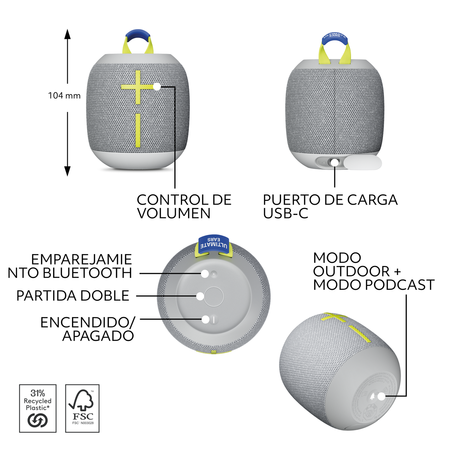 Parlante Bluetooth Logitech UE Wonderboom 4 Gris-4