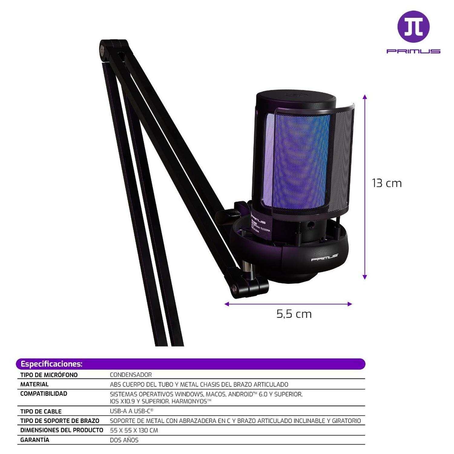 Micrófono Streaming Primus Kit con Brazo PMI-150KT-3