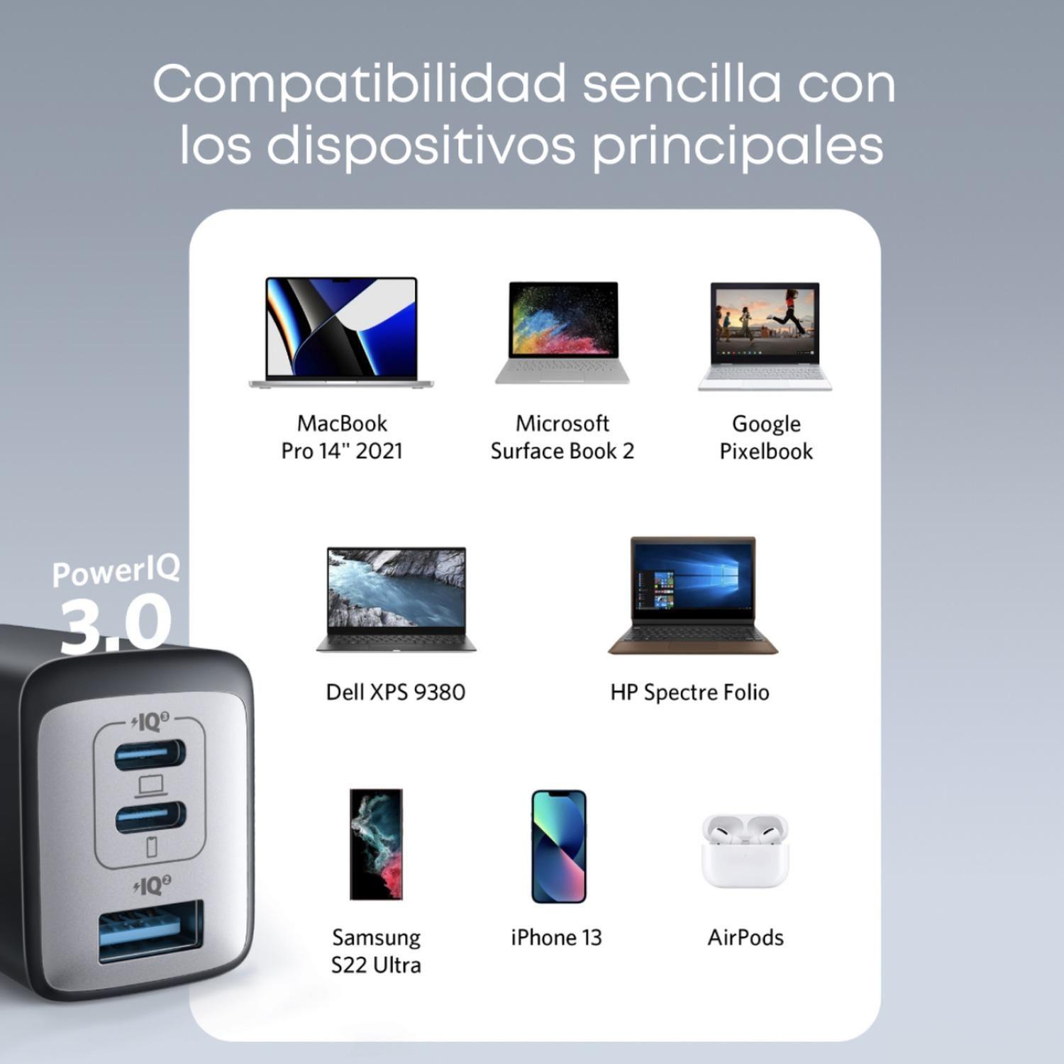 Cargador Carga Rápida Anker 735 PowerPort III 65W GaN II PIQ 3.0 (notebooks) con 3 Puertos de Carga-2