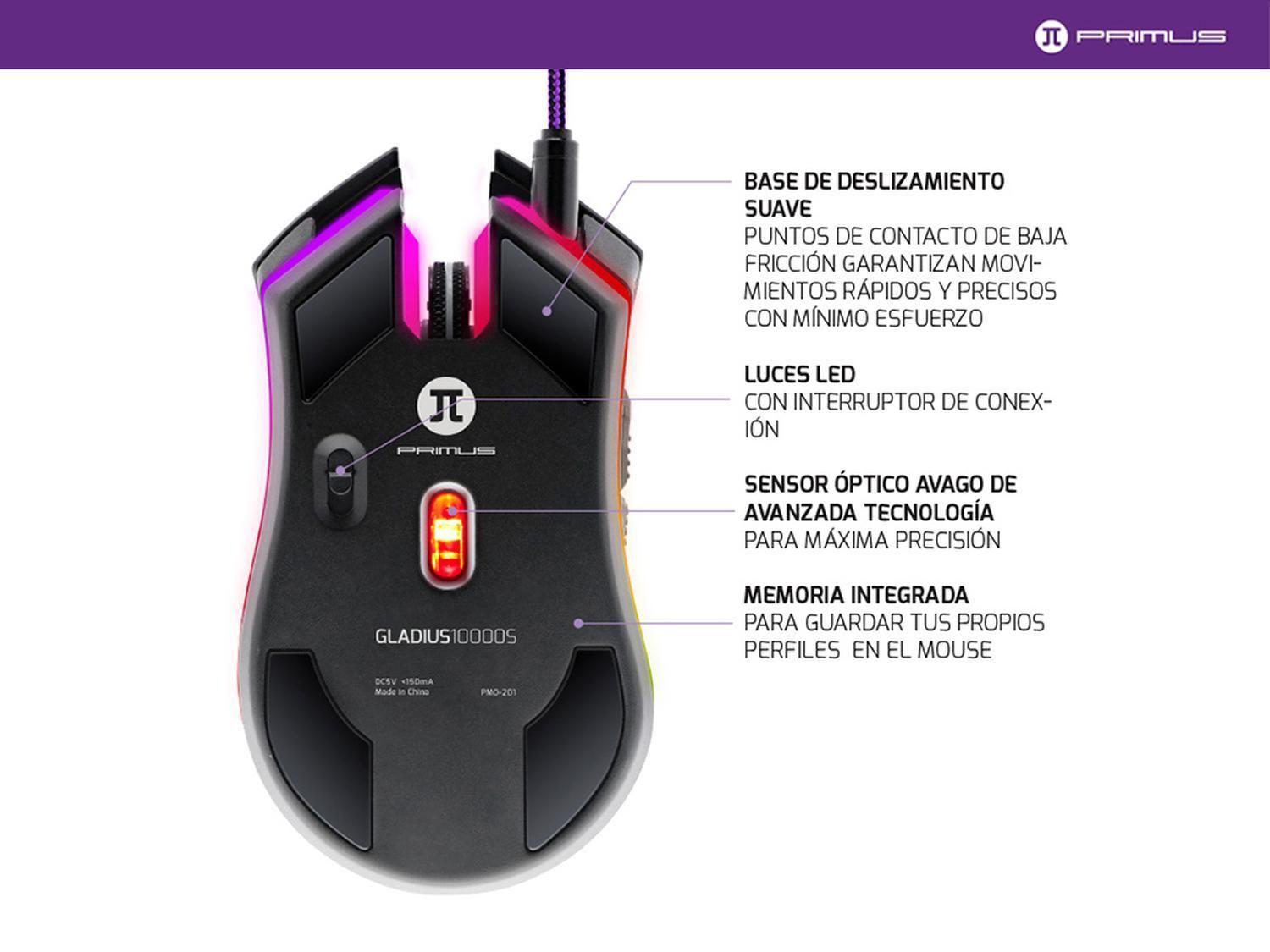 Mouse Gaming Primus Gladius 10000DPI RGB 7 Botones-2