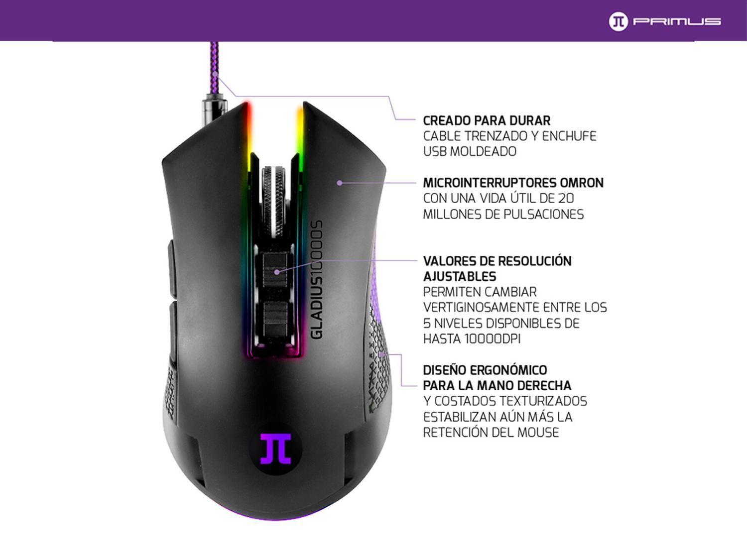 Mouse Gaming Primus Gladius 10000DPI RGB 7 Botones-1