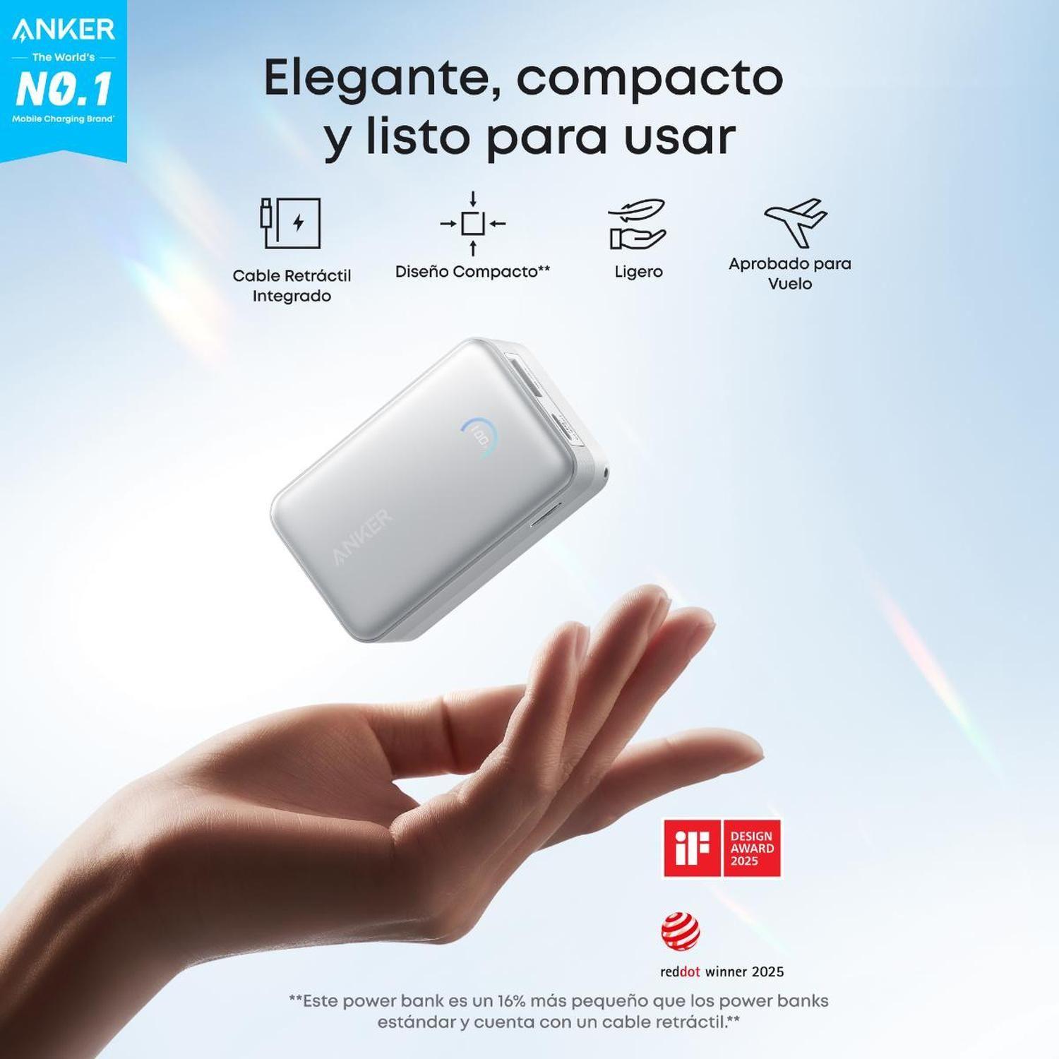 Powerbank Nano Batería Externa Anker 10.000 mAh Carga Ultra Rápida 30W Cable USB-C Blanco-2