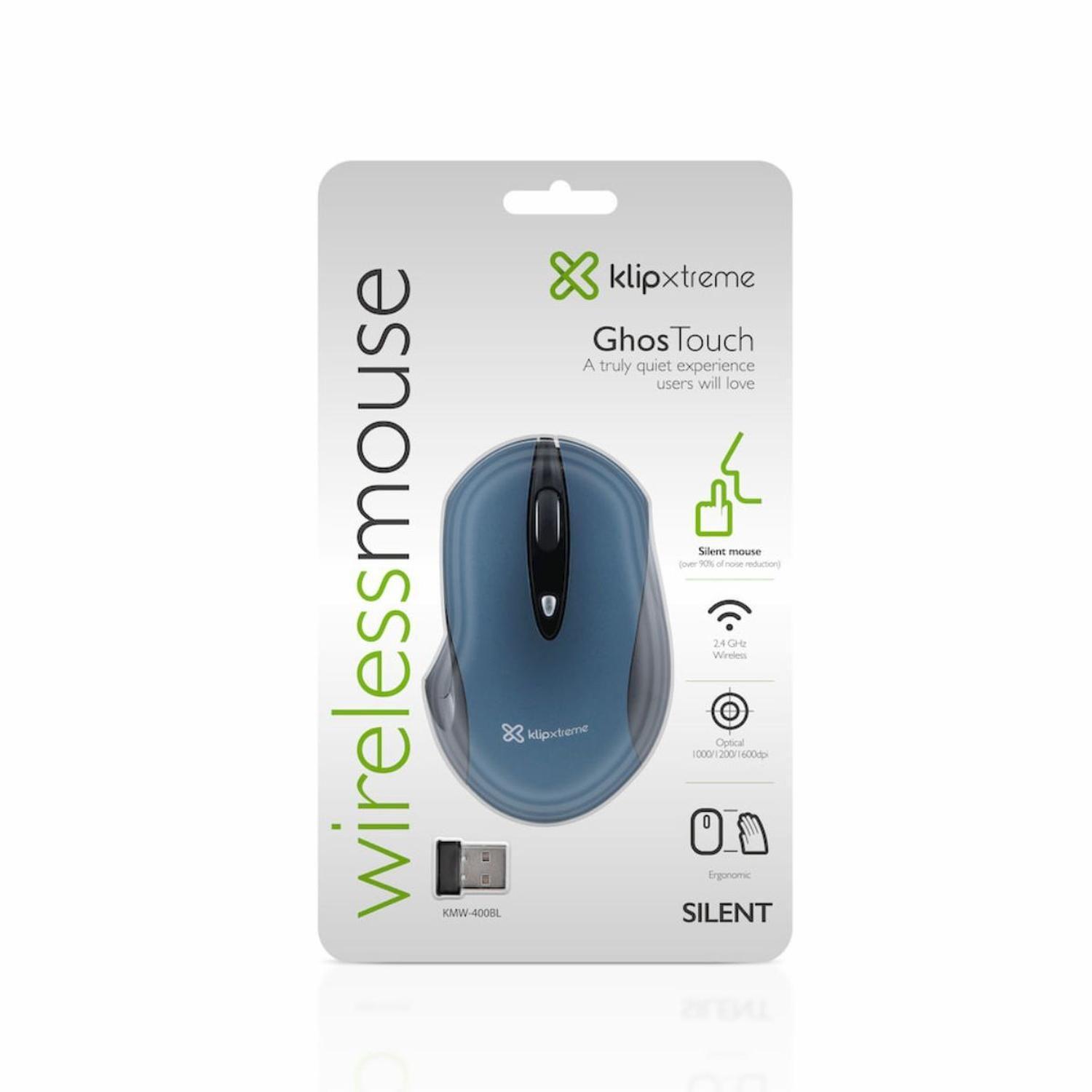 Mouse Inalámbrico Silence Click KlipXtreme KMW-400BL Azul-6
