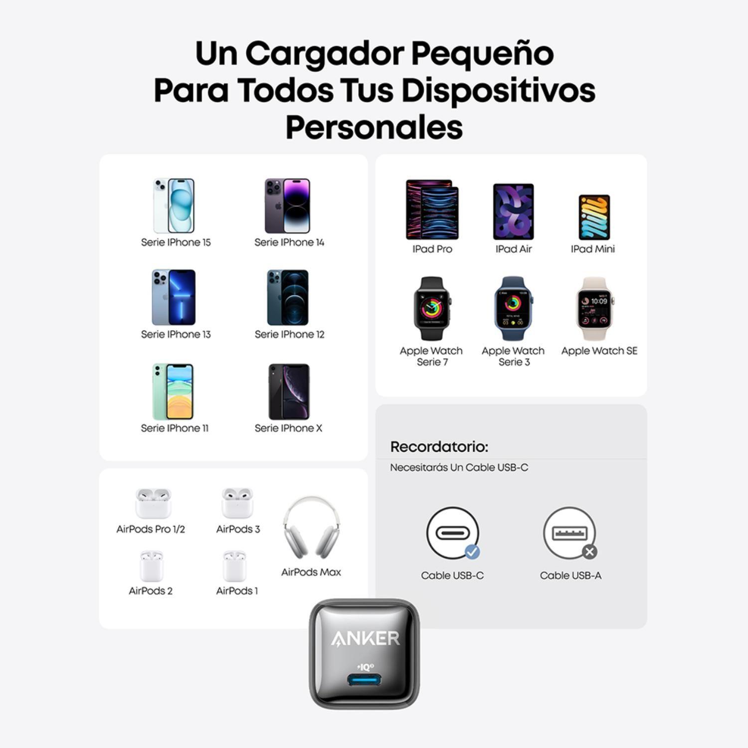 Cargador Carga Rápida Anker 511 Nano Pro 20W USB-C PowerIQ 3.0 Negro-3