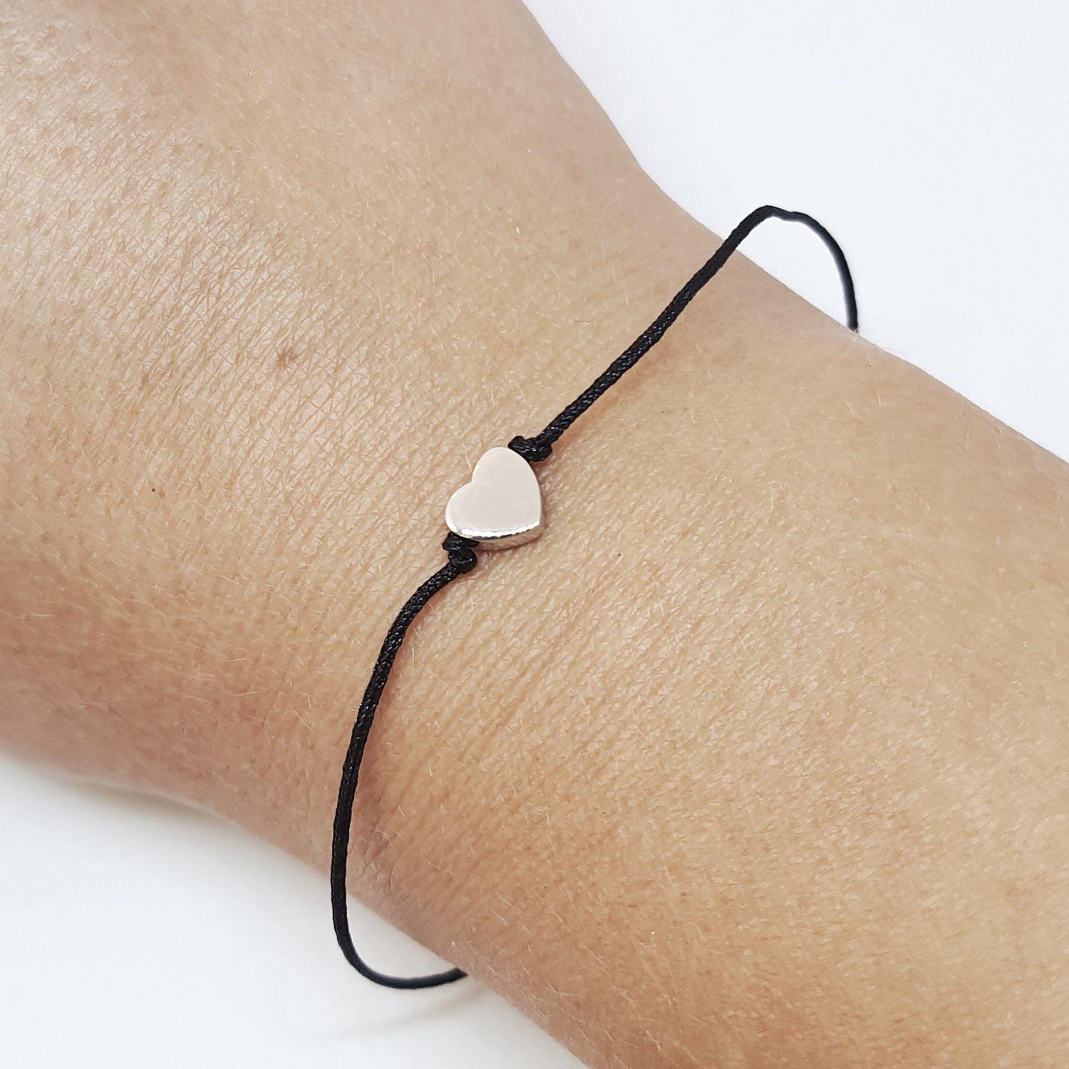 Pulsera Corazon - Hilo Negro y Plata 925-2