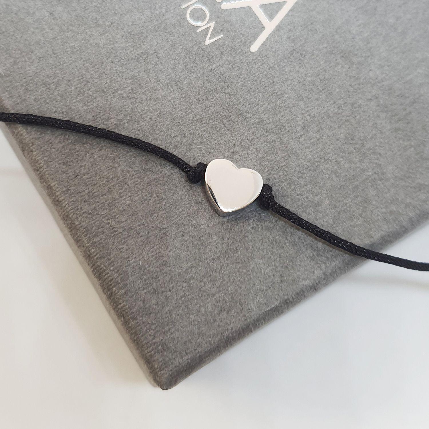 Pulsera Corazon - Hilo Negro y Plata 925-1