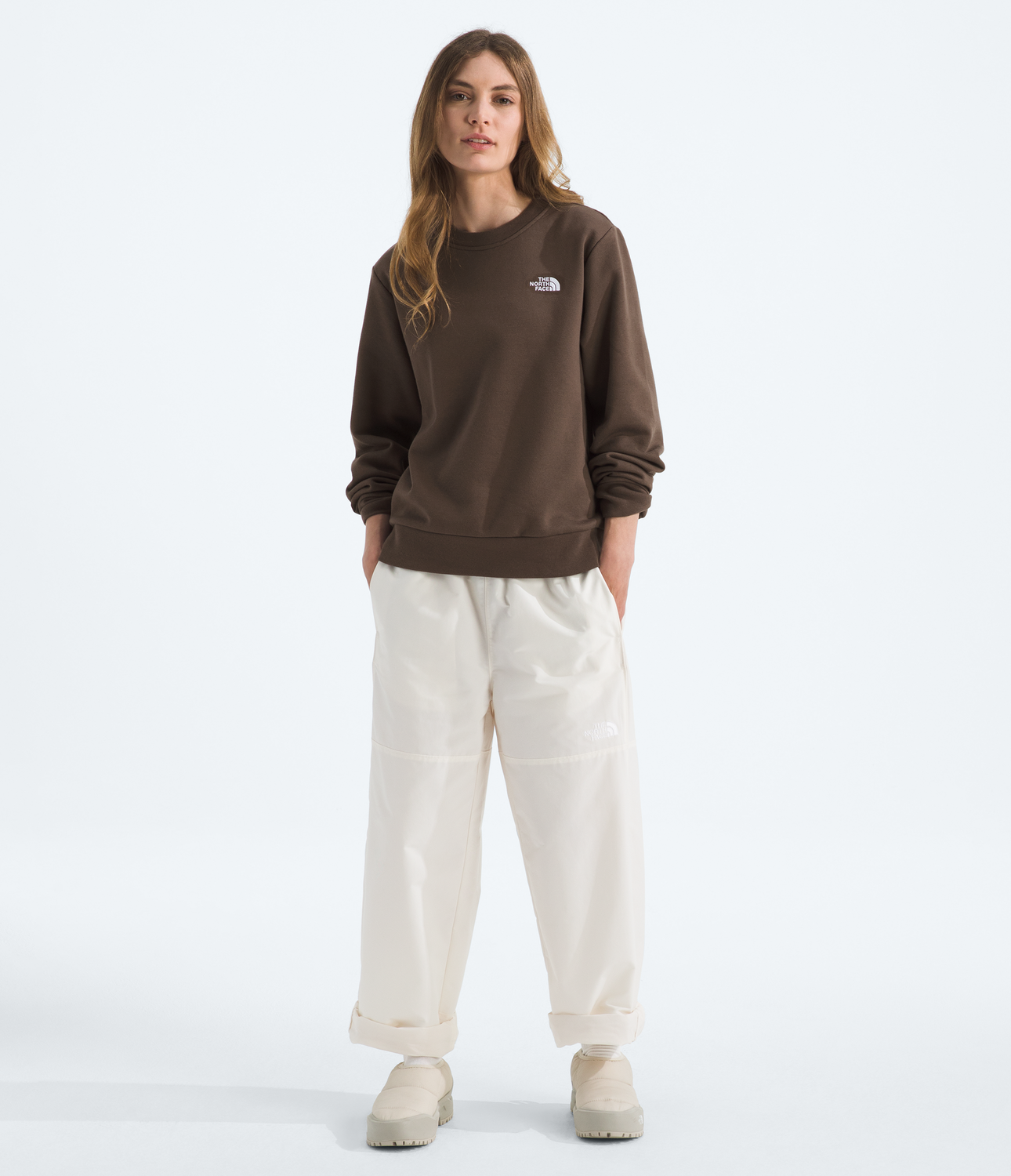 Poleron Evo Simple Dome Crew Mujer Café-2