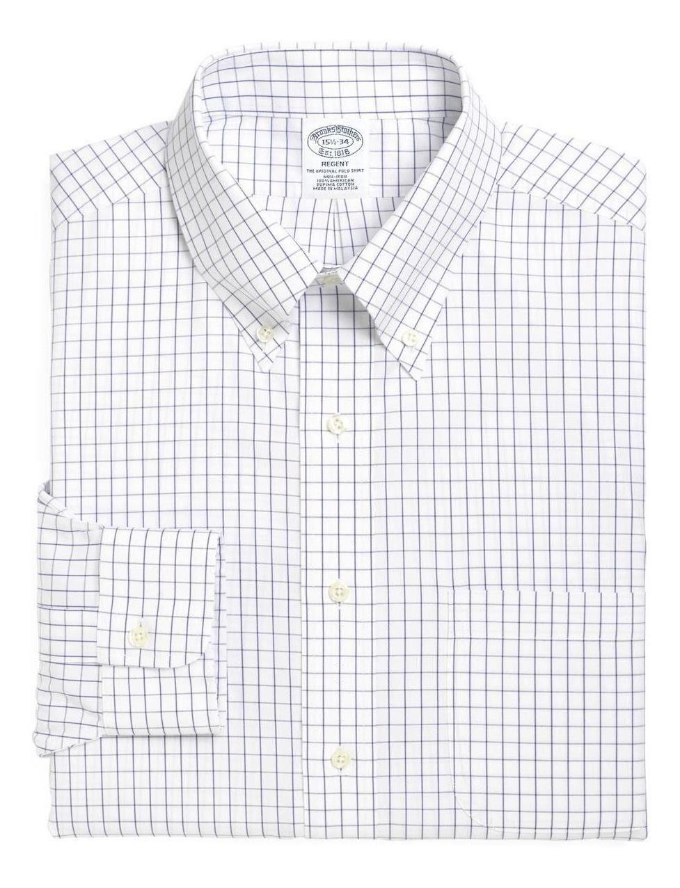 Camisa Brooks Brothers Hombre Regent Fit Windowpane Blanco-1