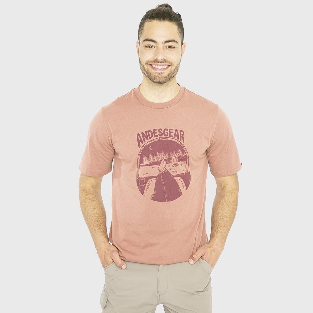 Polera Andesgear Hombre Print Mini Logo Durazno Naranjo-0