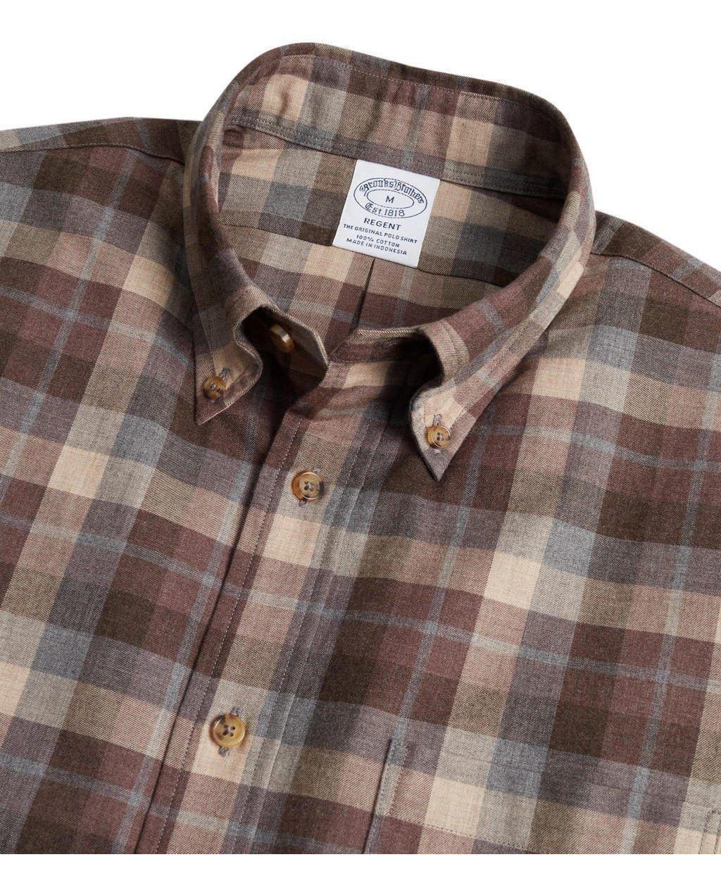 Camisa Brooks Brothers Hombre Regent Fit Tan Plaid Brush. Brooks Brothe Café-1