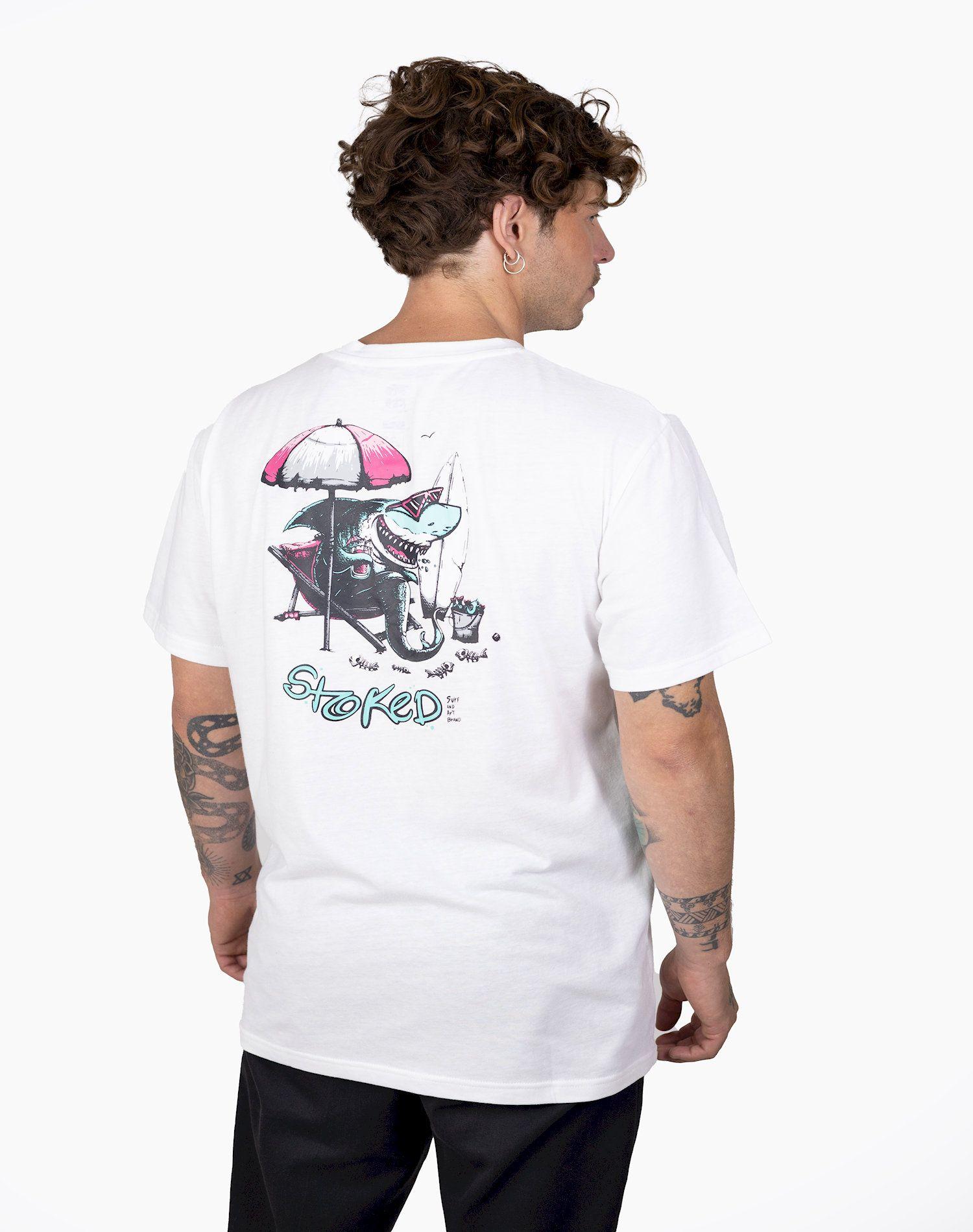 Polera Stoked Hombre Shark Blanco-2