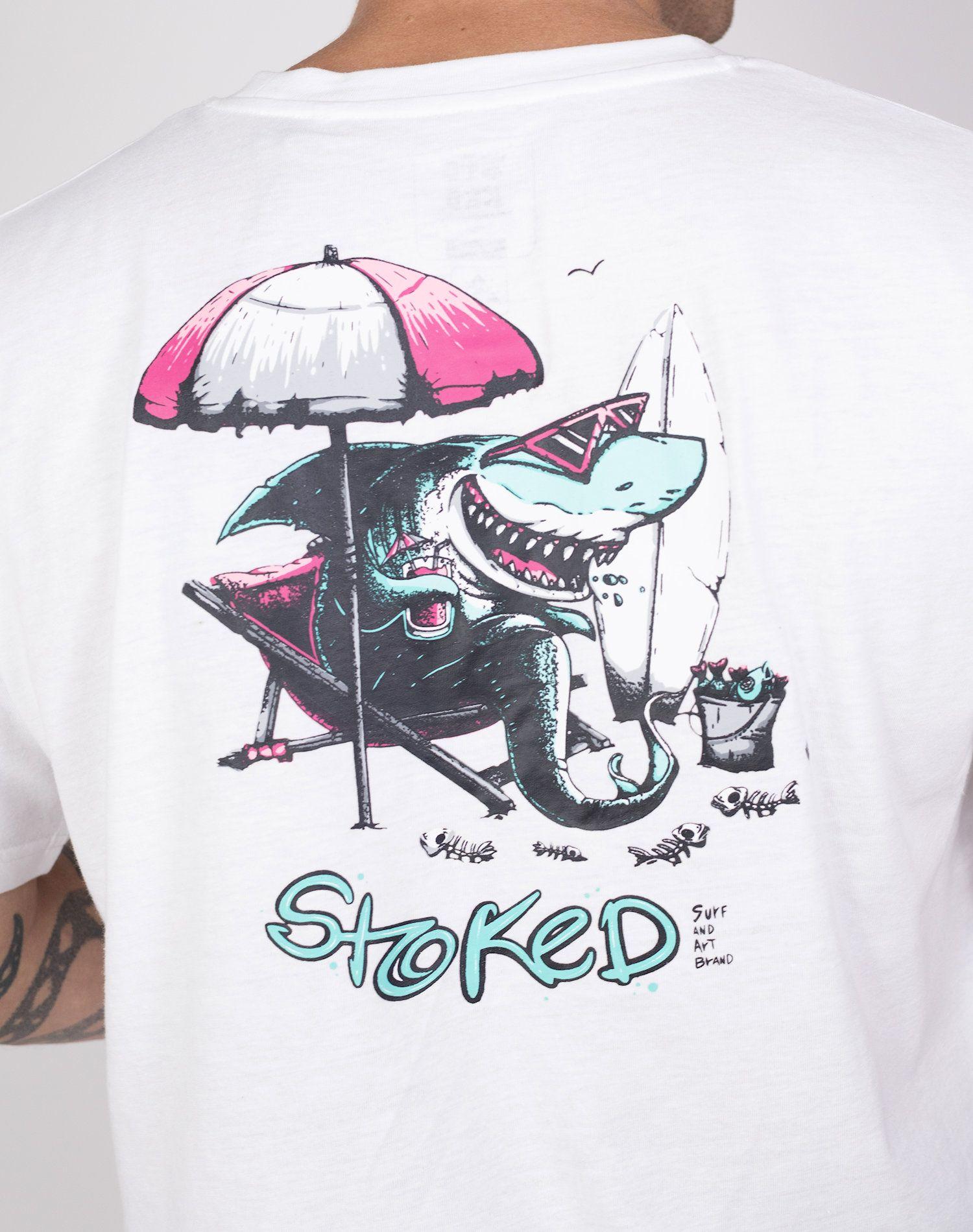 Polera Stoked Hombre Shark Blanco-3