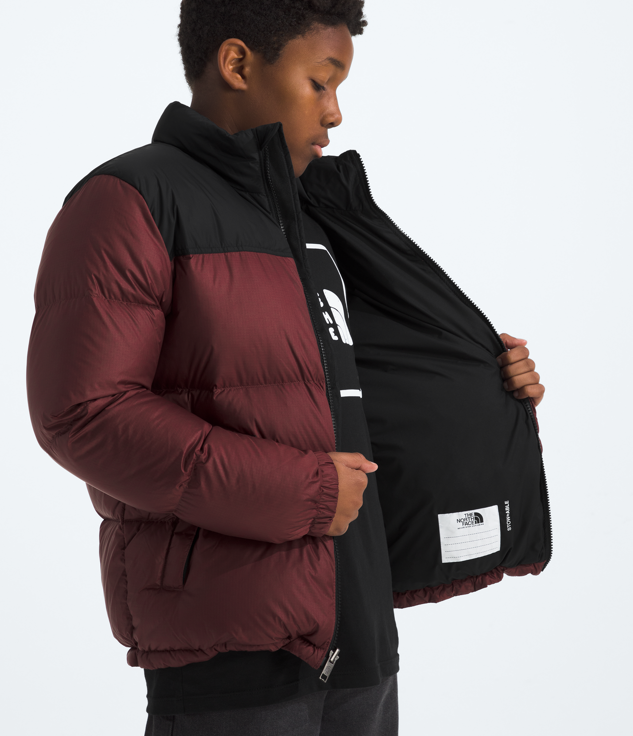 Chaqueta De Pluma Teen 1996 Retro Nuptse Niños Burdeo-6