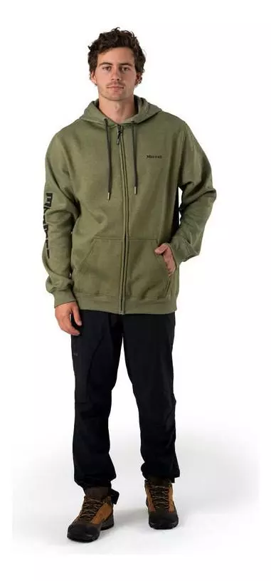 Polerón Marmot Hombre Sleeve Logo Full Musgo Verde-2