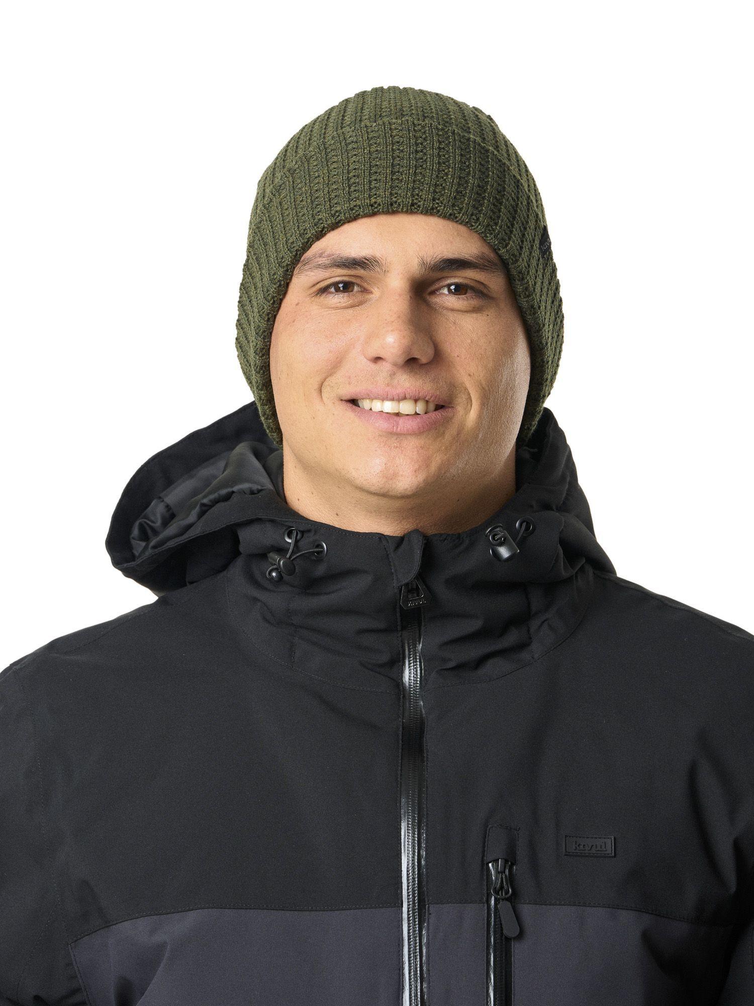 Gorro Kivul Unisex Beanie Waffle Verde con Beige-3