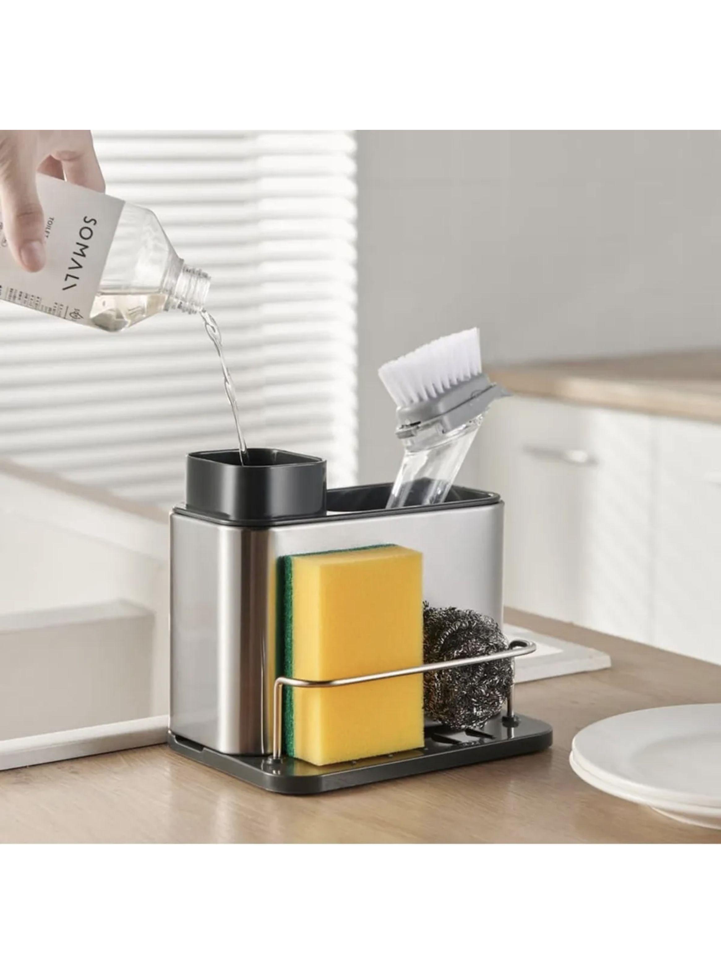 Dispensador de Lavaloza Organizador y Escurridor Plateado-2