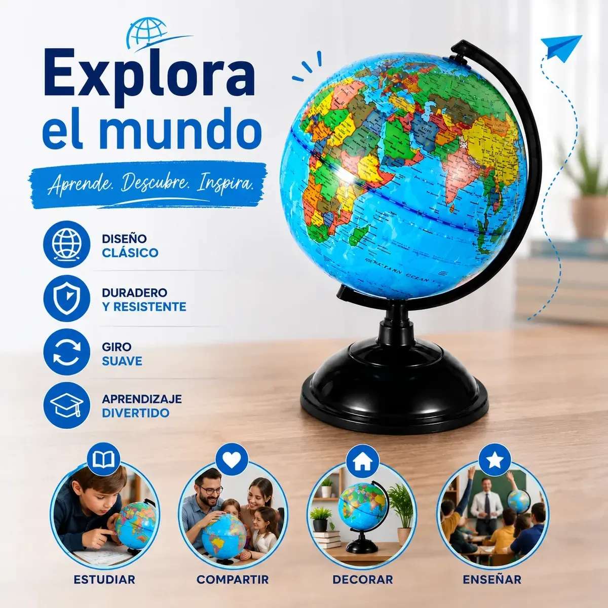 Globo Terraqueo 30 Cm Alto Mapa Mundi En Espa ol-3