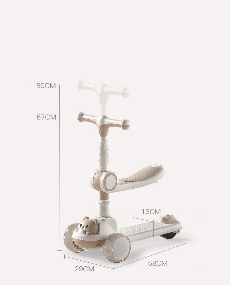 Scooter Monopatin Plegable Osito Con Musica Y Luz Mas Asiento-5