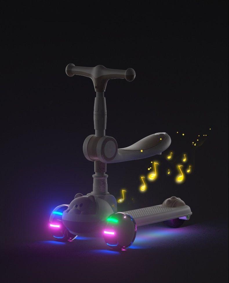 Scooter Monopatin Plegable Osito Con Musica Y Luz Mas Asiento-6