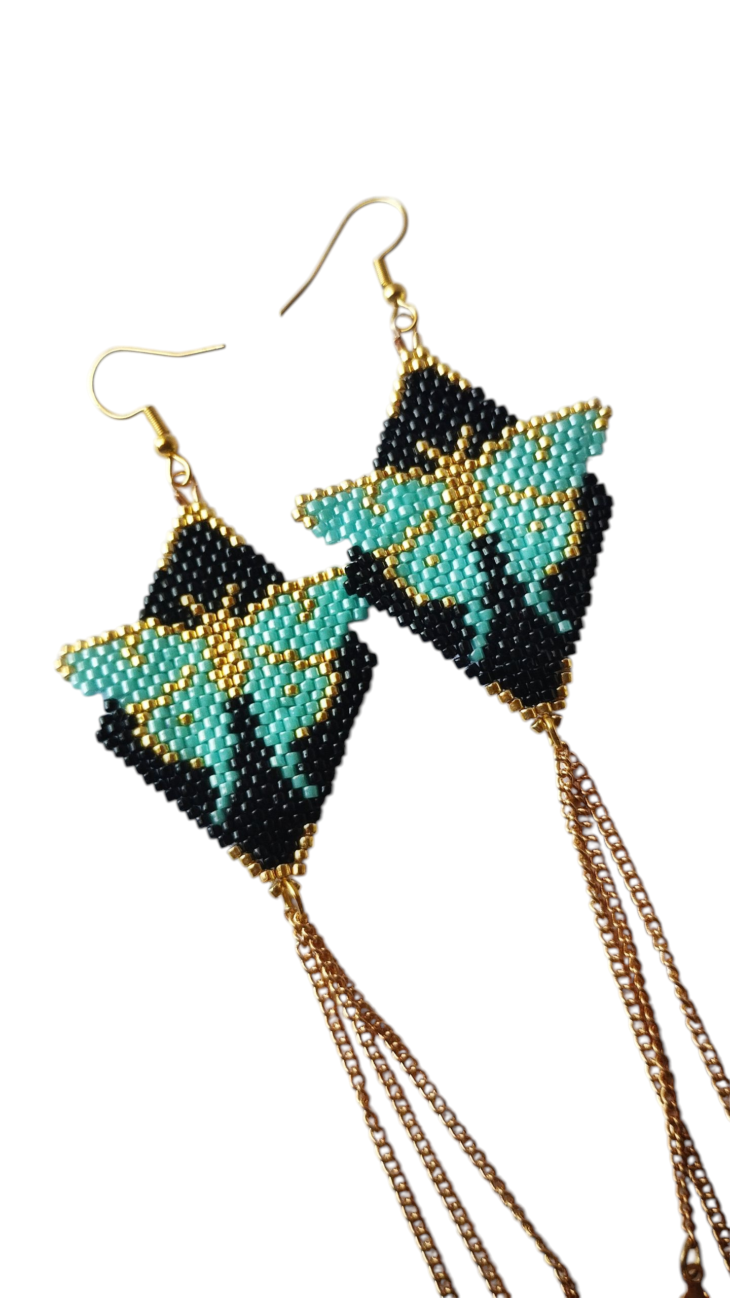 Aros “Mariposa Nocturna” en Miyuki | Con cadenas y perlitas negras-2