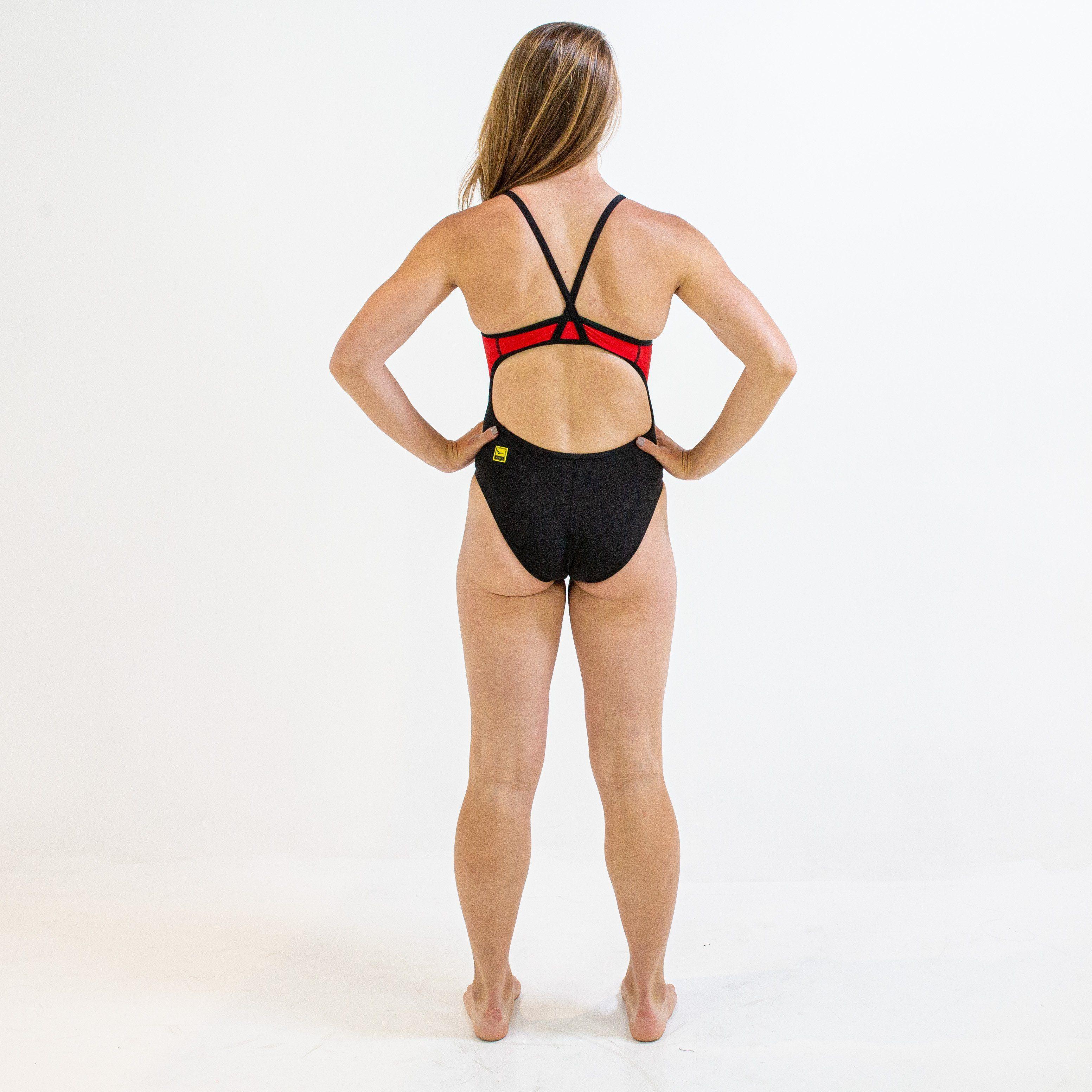 Traje de Baño Mujer Finis Skinback Splice Black Red-2