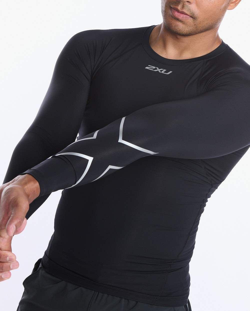 Polera Manga Larga Hombre Core Compression - Black/Silver - 2XU-3