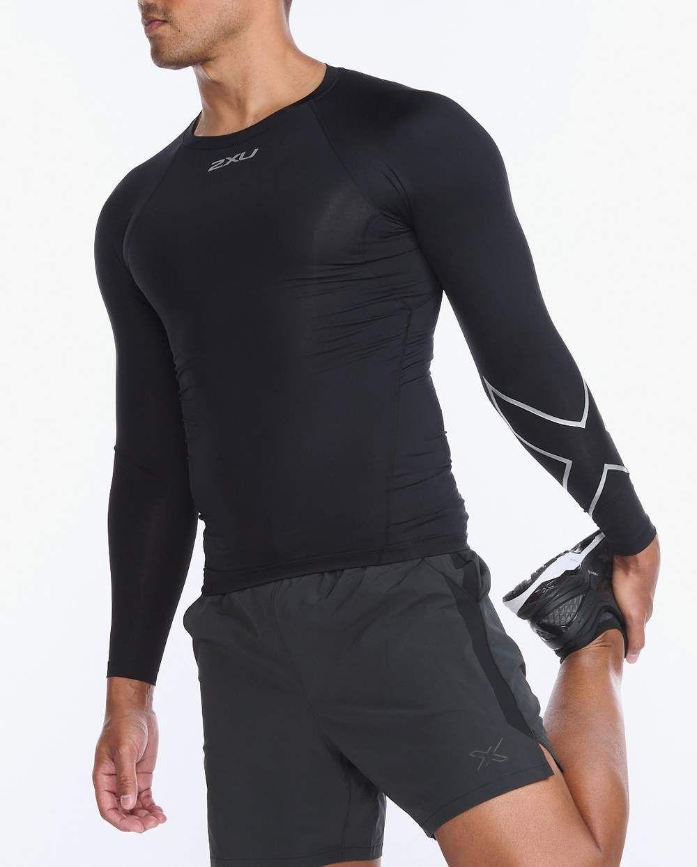 Polera Manga Larga Hombre Core Compression - Black/Silver - 2XU-2