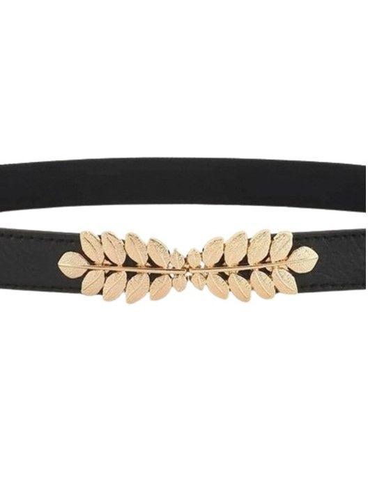 Cinturón mujer delgado elasticado ancho 2.5 cm diseño hoja dorada-2