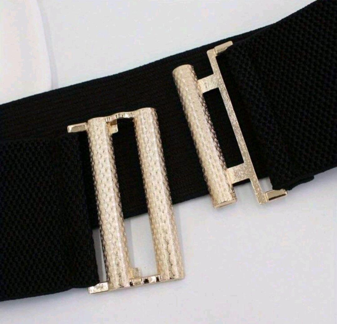 Cinturón mujer elásticado ancho 6 cm diseño hebilla dorada-2