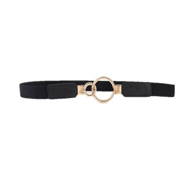 Cinturón mujer delgado elasticado ancho 2.5 cm diseño hebilla doble circulo-0
