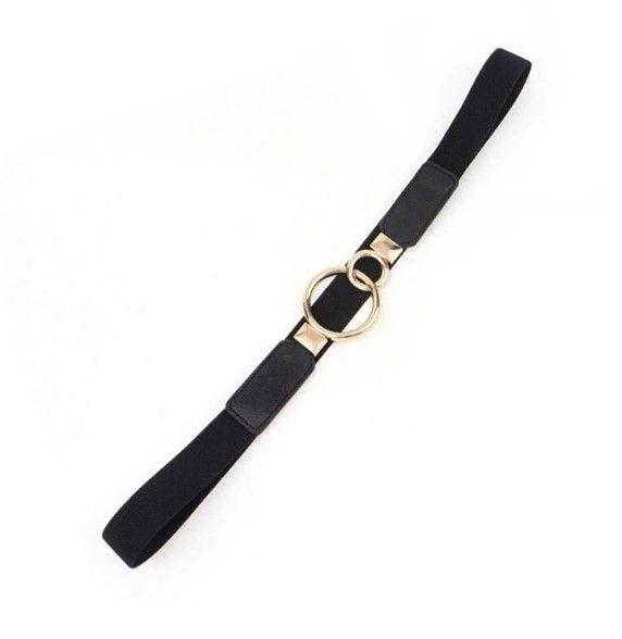 Cinturón mujer delgado elasticado ancho 2.5 cm diseño hebilla doble circulo-2