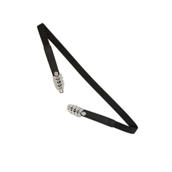 Cinturón mujer delgado elasticado ancho 2.5 cm diseño hoja plateada-3