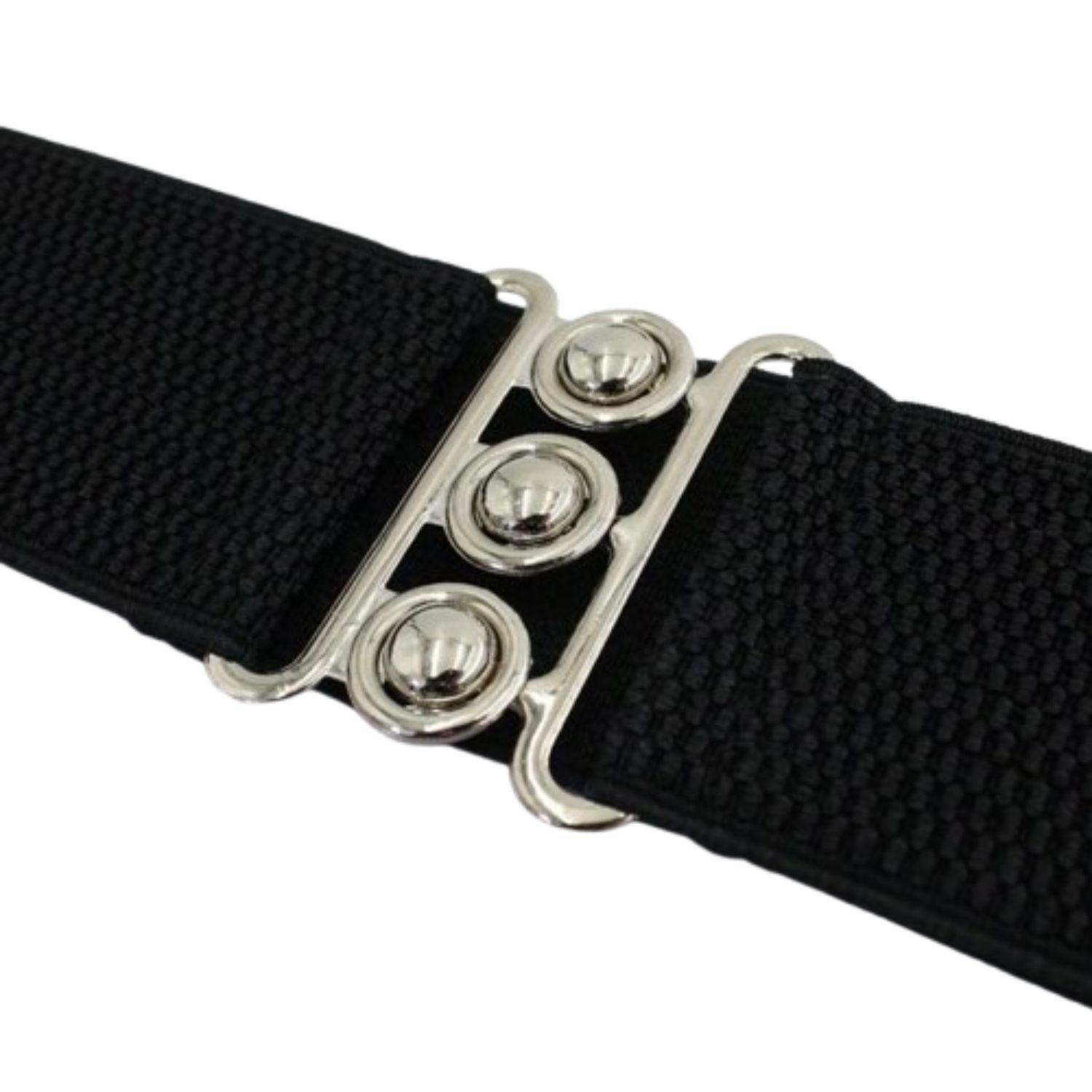 Cinturón mujer elasticado ancho 5 cm diseño hebilla gancho plateada-3