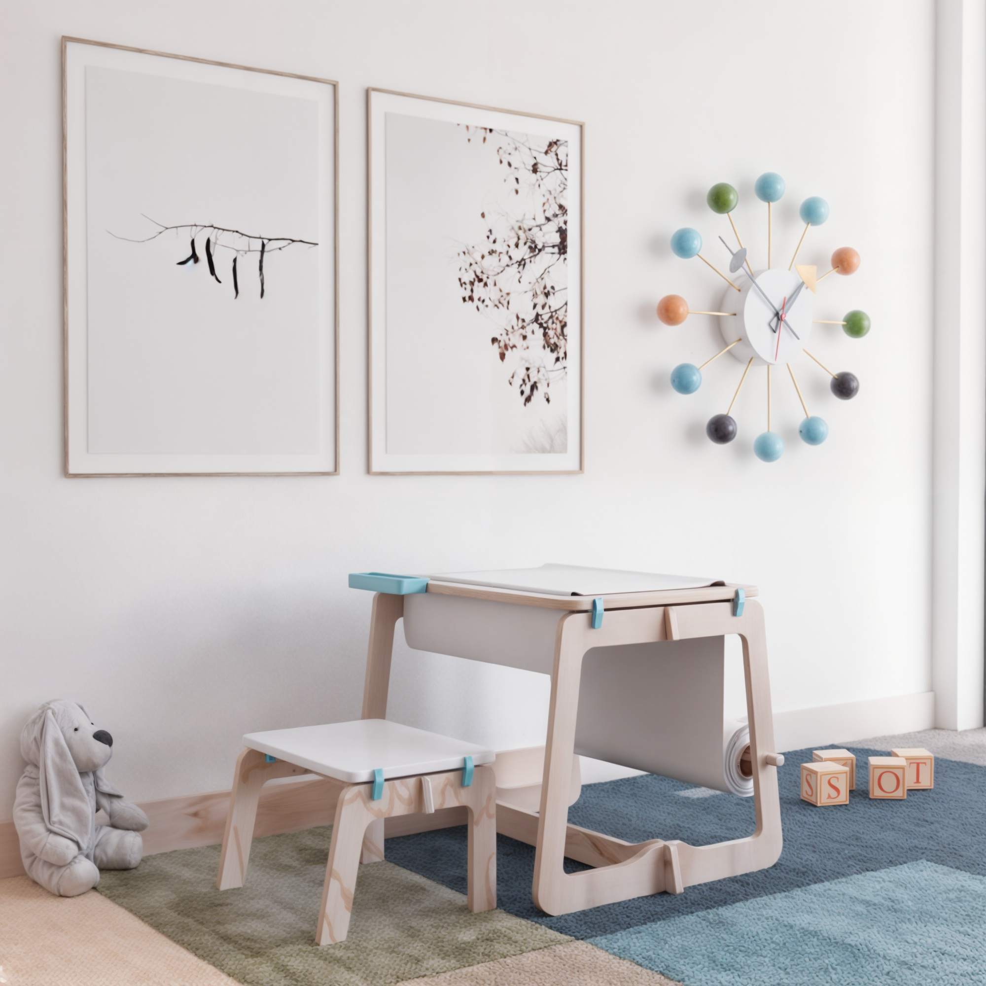 Mesa de Dibujo Infantil de Madera – Con Rollo de Papel y Porta Lápices-2