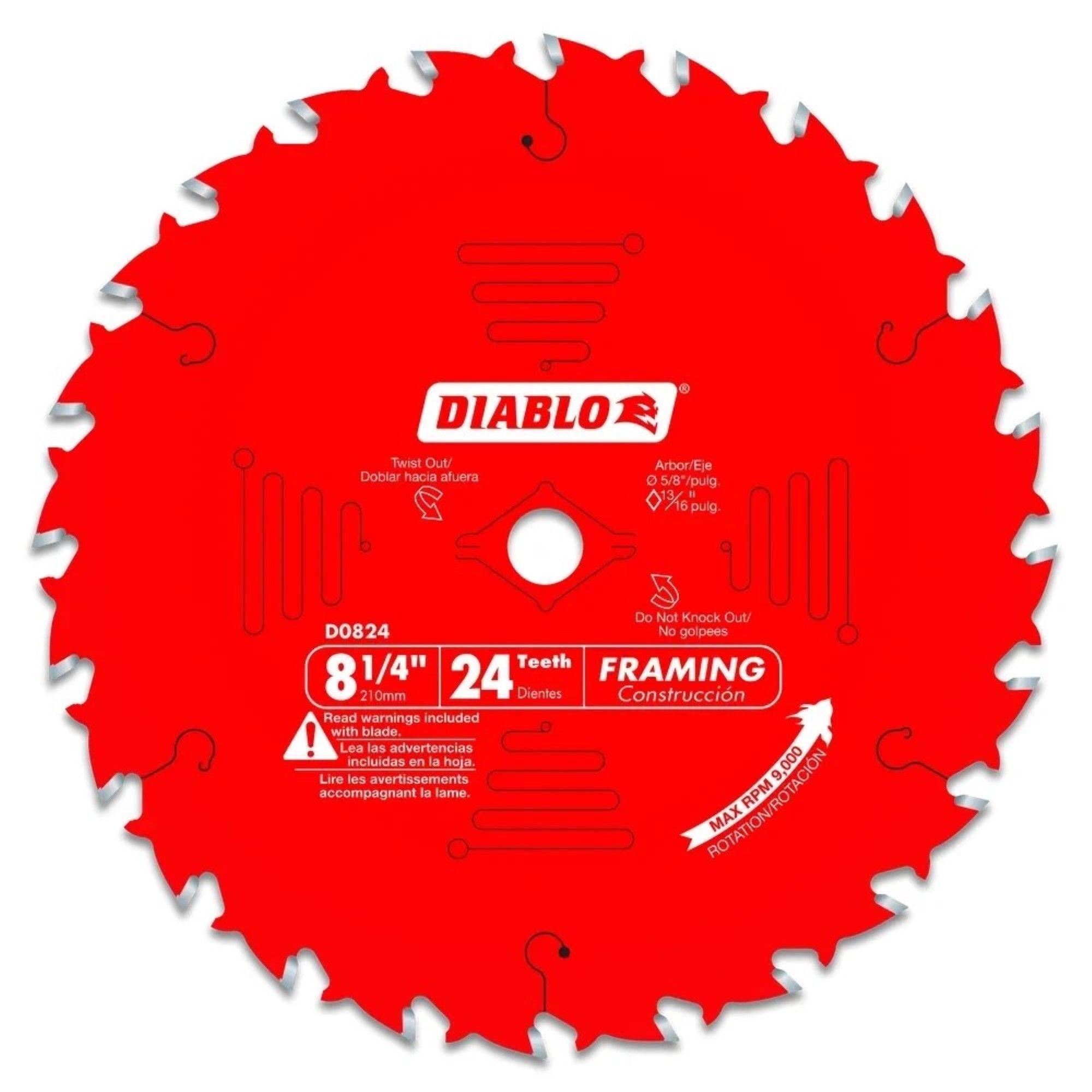 Disco Sierra 8-1/4 24 Dientes Madera Diablo D0824X-1