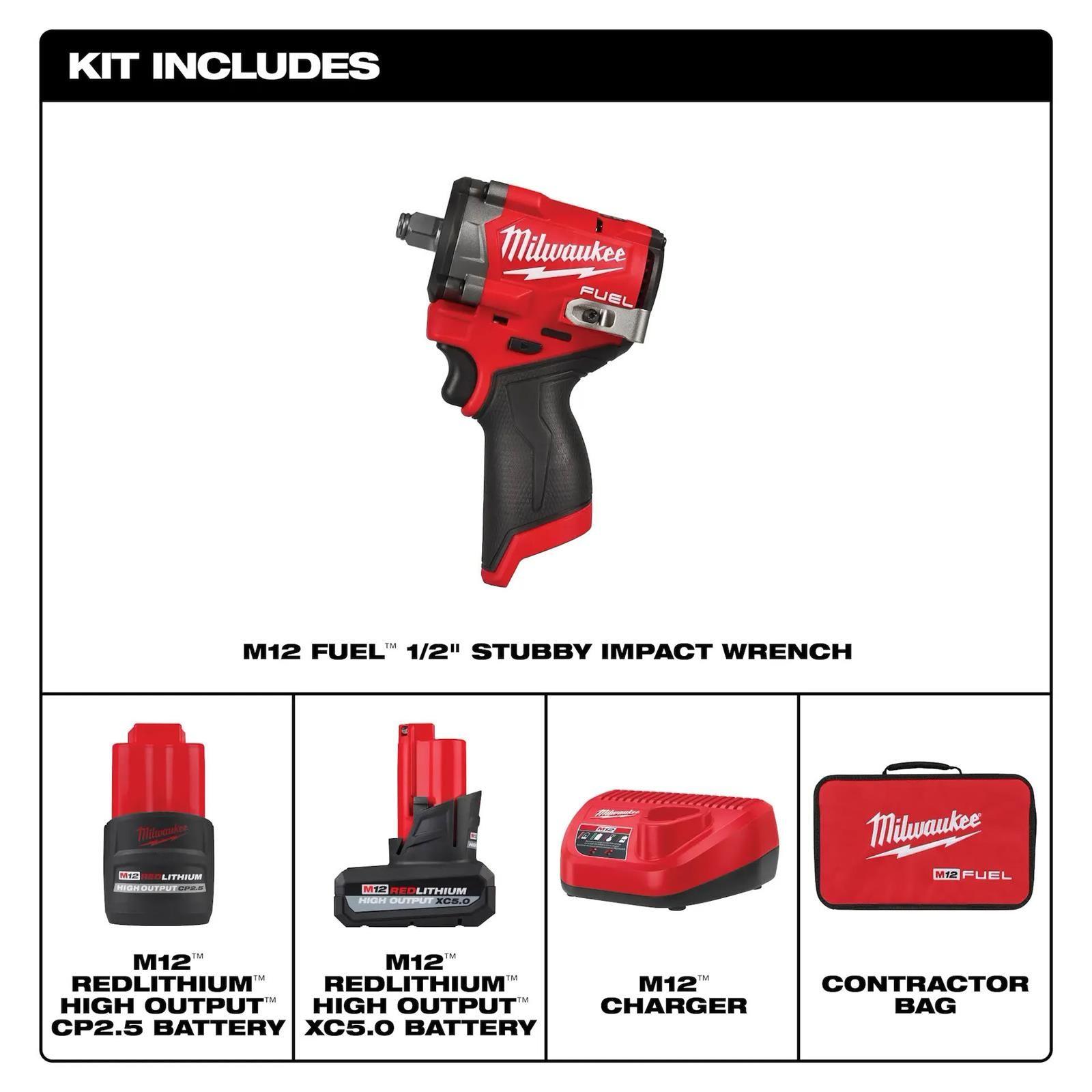 Kit Llave de Impacto Inalámbrica 1/2 M12 FUEL Milwaukee 2563-22-2