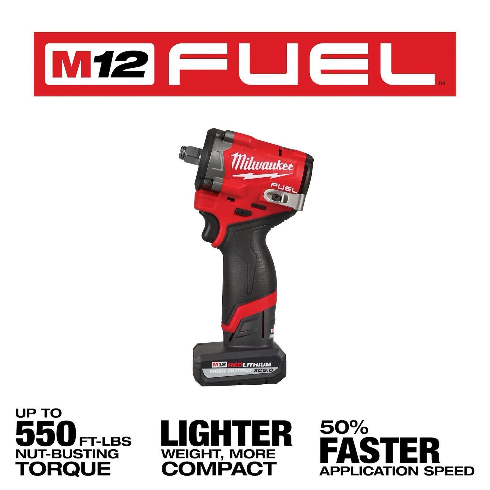 Kit Llave de Impacto Inalámbrica 1/2 M12 FUEL Milwaukee 2563-22-5