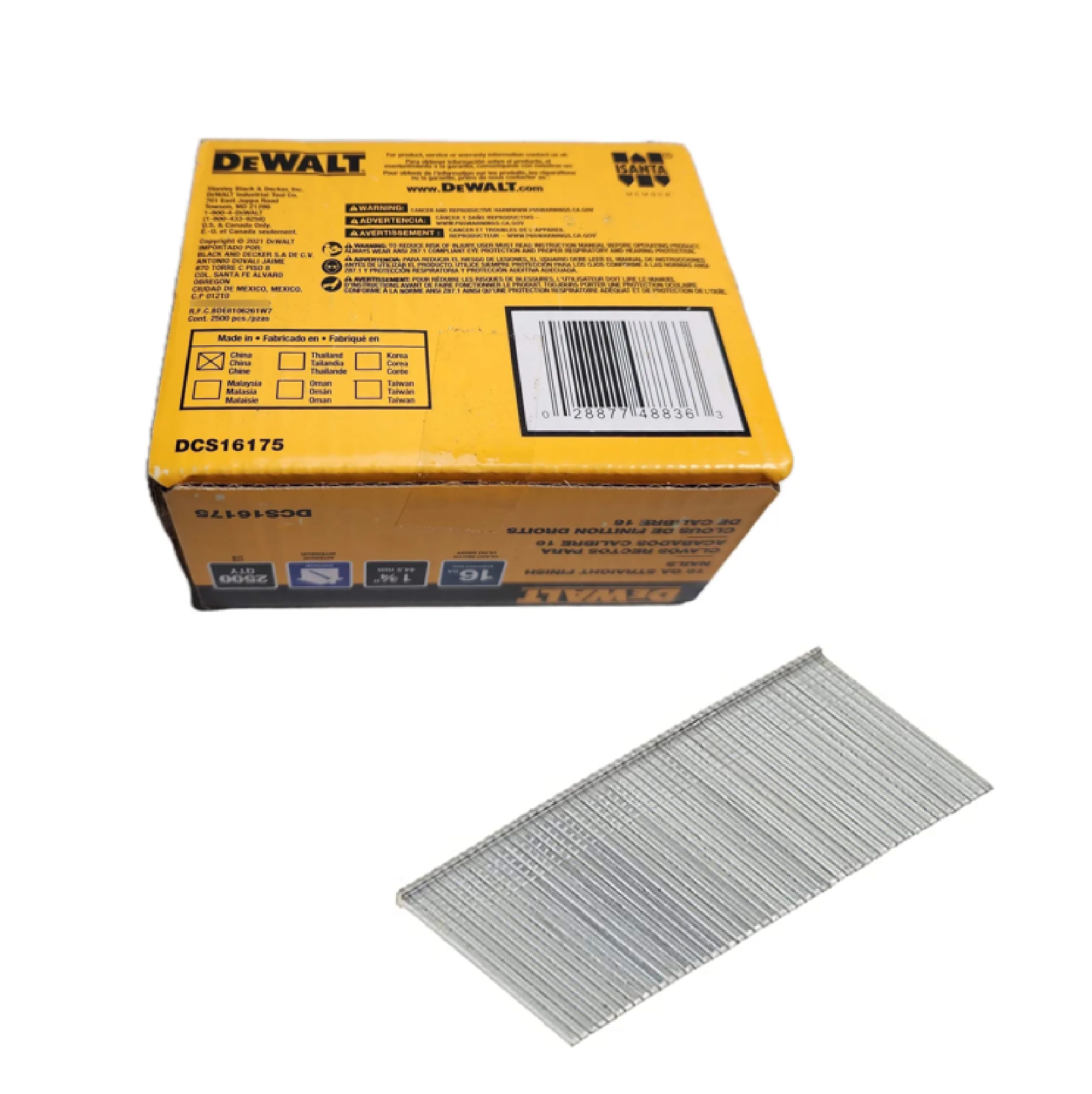 Caja 2500 clavos rectos 16GA 1-3/4 DEWALT DCS16175-3
