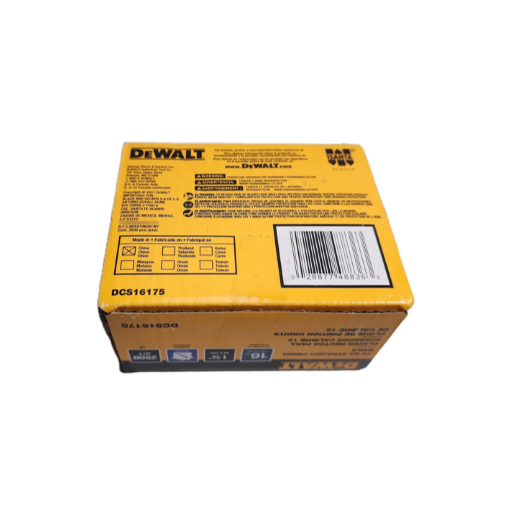 Caja 2500 clavos rectos 16GA 1-3/4 DEWALT DCS16175-4