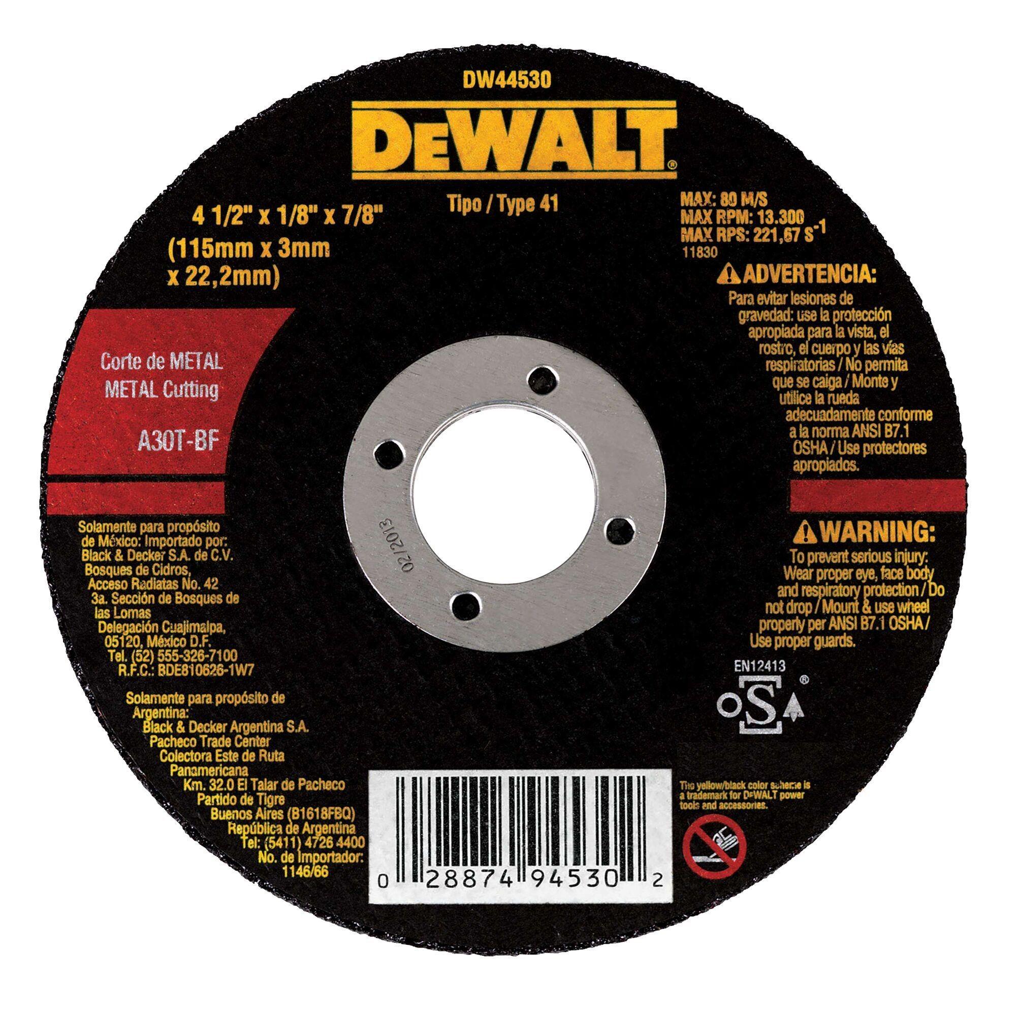 Disco abrasivo corte metal DEWALT DW44530-0