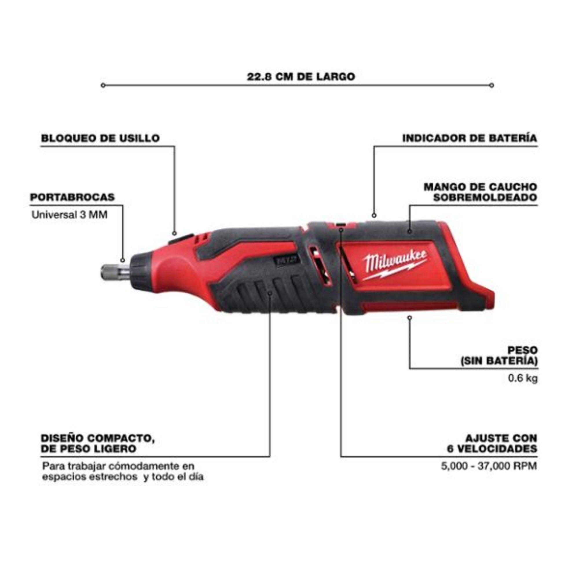 Mini Torno Giratorio Inalámbrico M12 Milwaukee 2460-20-1