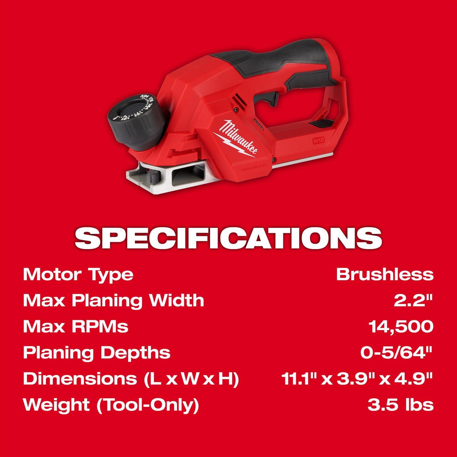 Cepillo Inalambrico M12 Milwaukee Brushless 50.8mm 2524-20-4