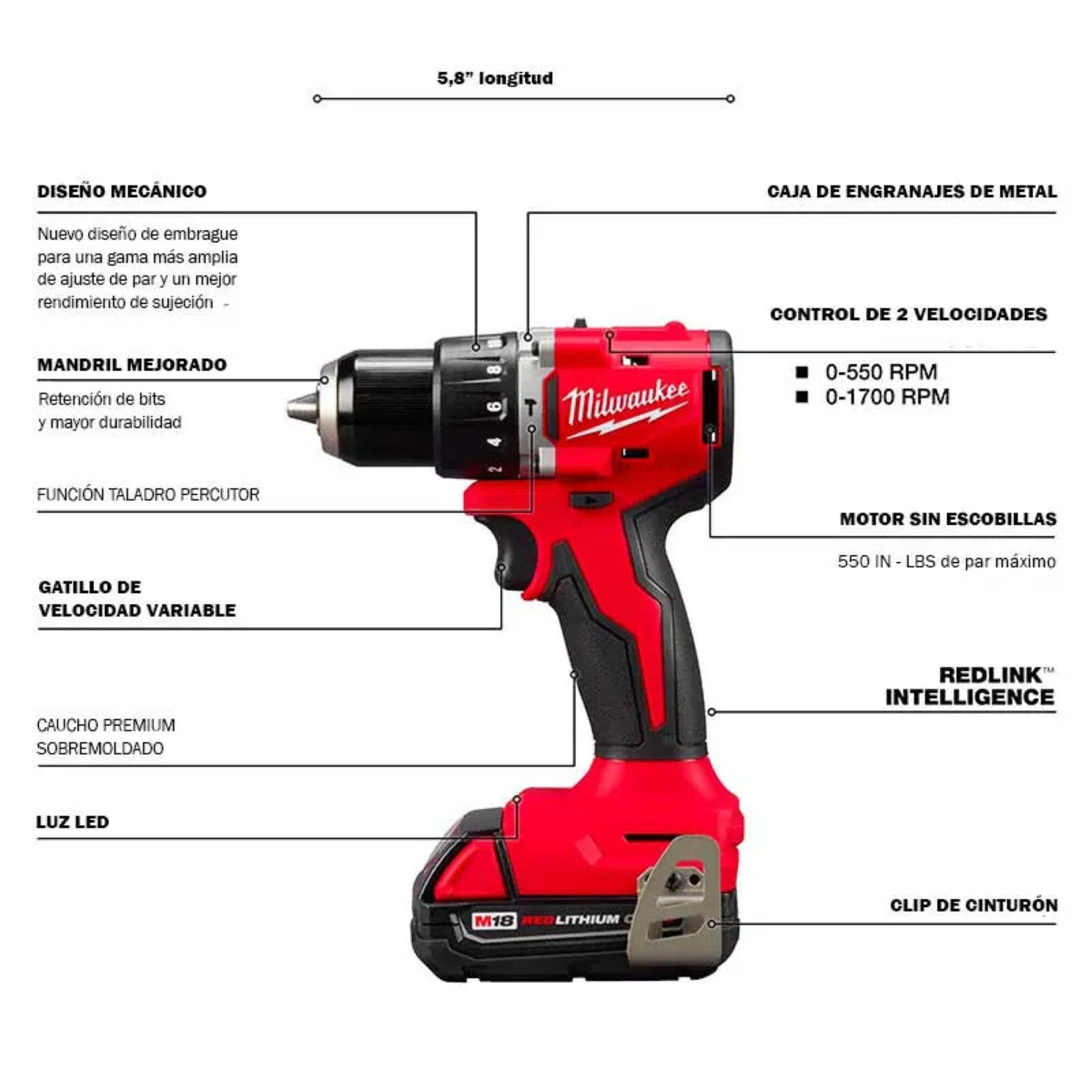 Taladro Percutor / Atornillador M18 Milwaukee 3602-20-2