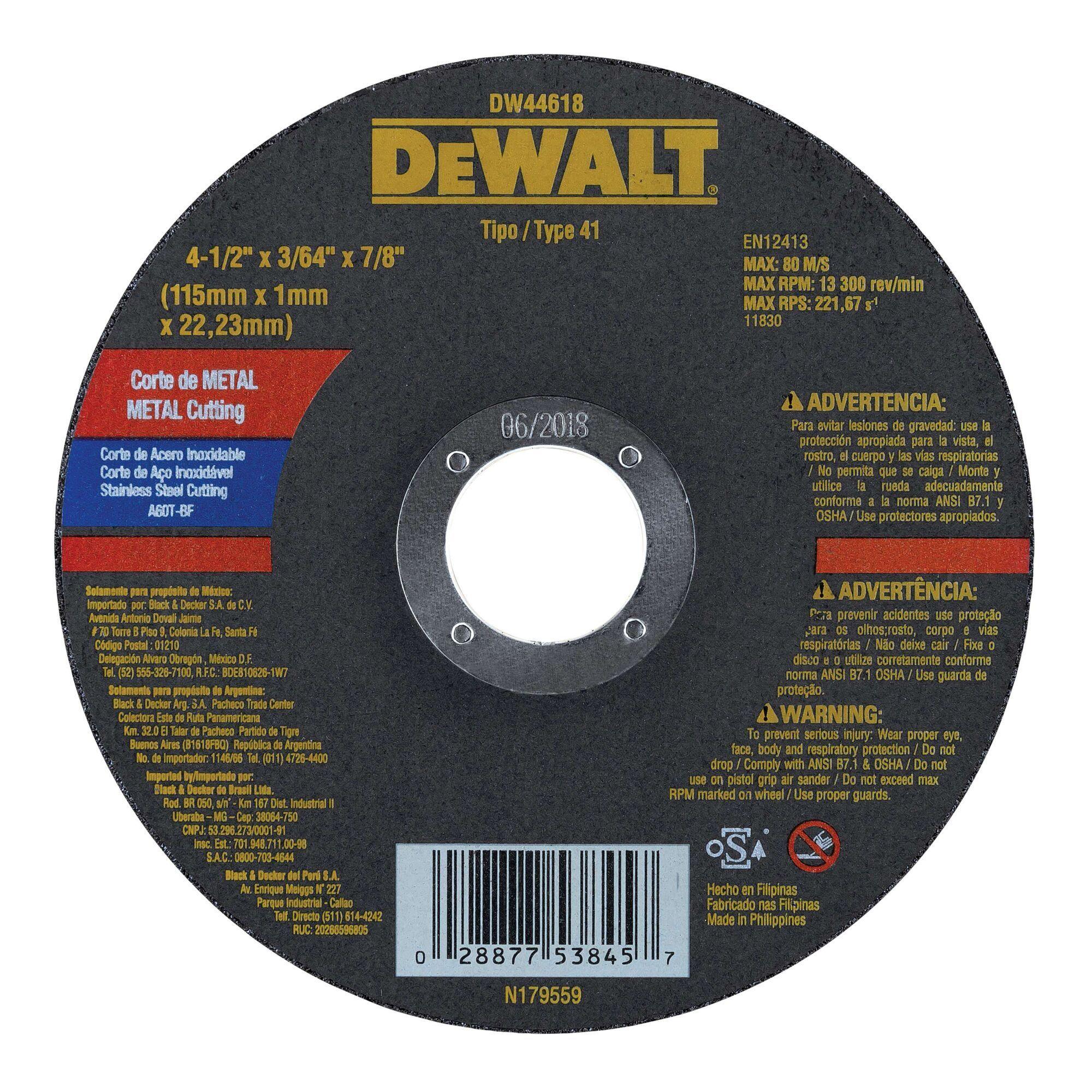 Kit 50 discos corte metal 4-1/2 x 1mm DEWALT DW44618-0