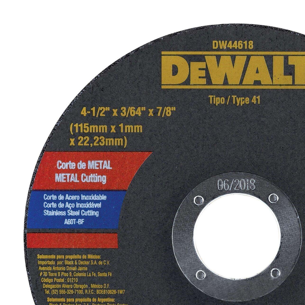 Kit 50 discos corte metal 4-1/2 x 1mm DEWALT DW44618-1